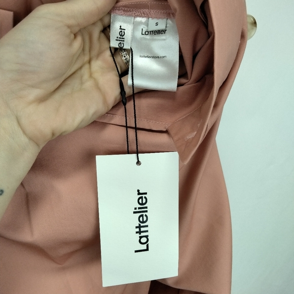 🆕 Lattelier Asymmetrical Closure Wide Leg Trousers in Light Salmon Coral Sz. Sm - Picture 5 of 6